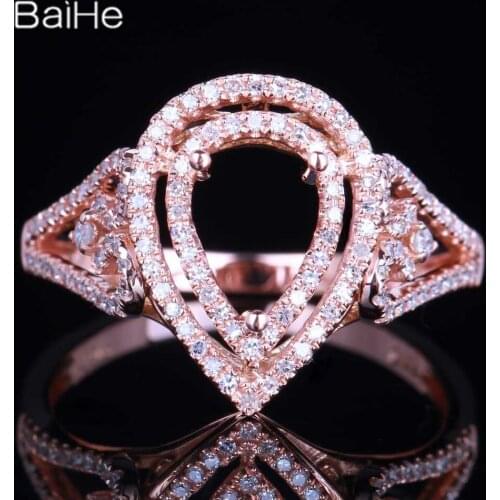 BAIHE Solid 14K Rose Gold Pear Engagement Women Cute/Romantic Fine Jewelry Elegant unique Semi Mount Ring