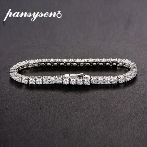 PANSYSEN Solid Silver 925 Bracelets Created Moissanite Diamond Tennis Bracelet Bangle for Women Men Bridal Wedding Fine Jewelry