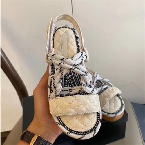 Brand Designer Women Sandals Fashion Summer Shoes Woman Flat Sandals Hemp Rope Lace Up Gladiator Sandals Beach Chaussures Femme