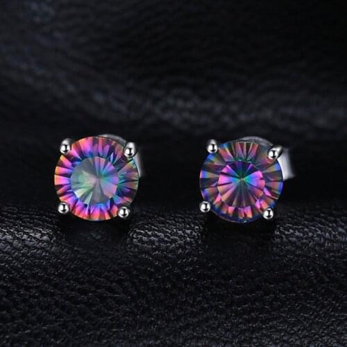 BLACK ANGEL 925 Sterling Silver Rainbow Mystic Topaz Gemstone CZ Stud Earrings for Women Fashion Jewelry Wedding Christmas Gift