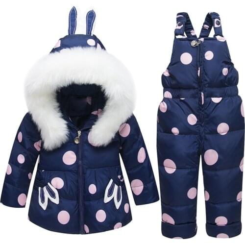 -30 Winter Russia Children Snowsuit Clothing Set 80% Duck Down Pants-Jacket for Baby Girls Boys Coat Pony Overcoat Rabbit Ear