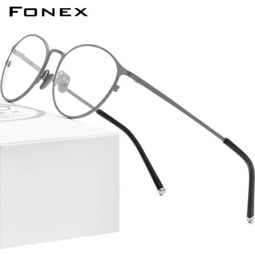 FONEX Pure Titanium Glasses Frame Women Vintage Round Eyewear Prescription Eyeglasses Retro Myopia Optical Frames Men 8501