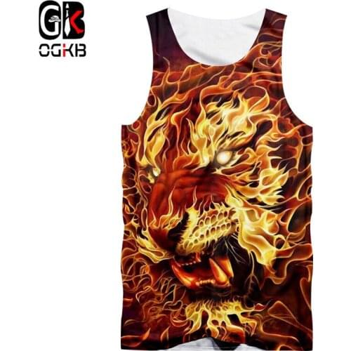 OGKB Summer Sexy Workout Fitness Sleeveless Tee Shirts Women/mens 3d Print Flame Lion Tank Top Unisex Hiphop Punk Gothic Vest