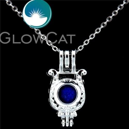 GLOWCAT K535 Lucky Horseshoe Beads Cage Aromatherapy Oyster Pearl Cage Locket Necklace 18" Stainless Chains