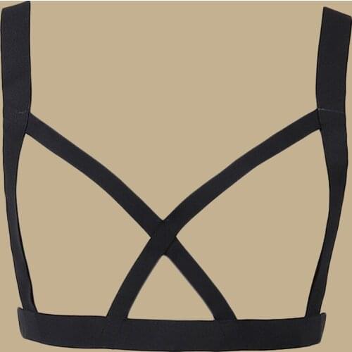 Goth Body Harness Open Chest Cage Bra Punk Bondage Lingerie Black Edgy Elastic Adjustable Harness Bra