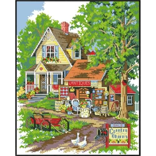 Country Antique House Printed Cross Stitch Kits Counted Canvas Embroidery Sets 11CT 14CT DIY Handmade Needlework Home Decoration