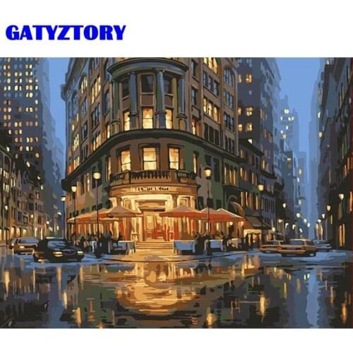 GATYZTORY City Night Landscape Painting By Numbers For Adults 40x50cm Framed Oil Picture Handmade DIY Gift Home Decor Artwork