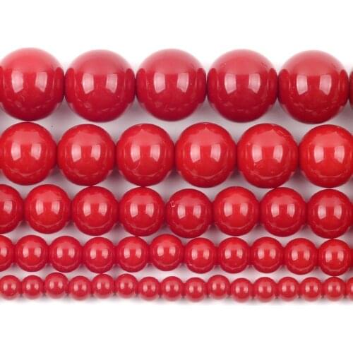 Synthesis Red Coral Natural Stone Beads For Jewelry Making Round Loose Beads Spacer 4/6/8/10/12mm DIY Bracelet Necklace