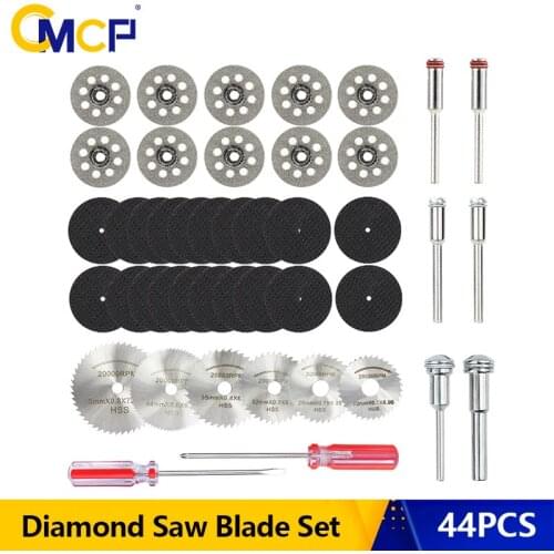 CMCP Mini Circular Saw Blade Set 44pcs Metal Diamond Cutting Discs Kit With Mandrel Cut-off and Screwdriver Metal Saw Blade Set