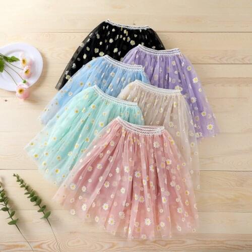 Summer Kids Girls Princess Skirts Sunflowers Printed Lace High Waist Tutu Skirts 1-6Y