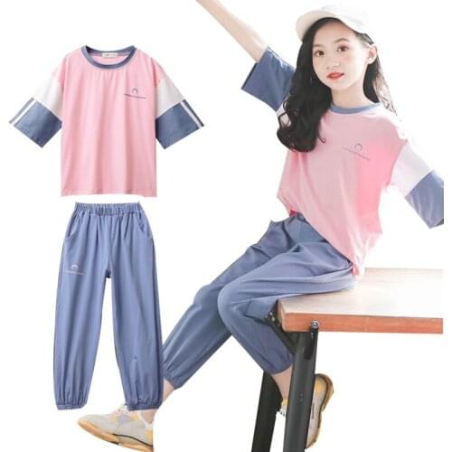 2020 Summer Girls Clothing Sets Girls Short Sleeve T-shirt+Casual Pants Teen Girl Clothes 8 10 12 14 Years back to school outfit