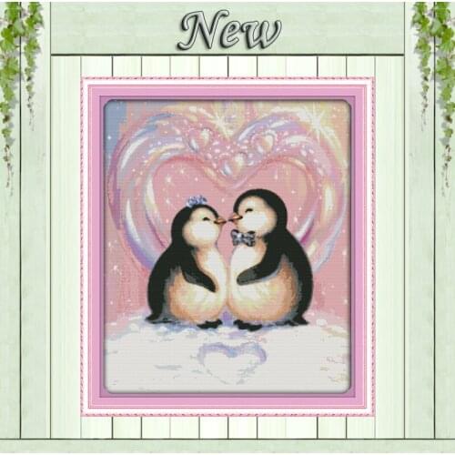 The love of penguins kiss snowy Painting Counted Printed on fabric 14CT 11CT DIY Cross Stitch DMC Needlework kits Embroidery Set
