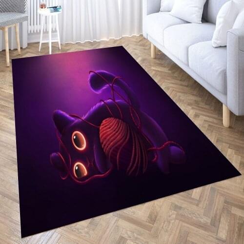 Cute Kitty with ball Carpet for Living Room 3D Anime Cartoon Rug Gamer Teen Room Bedside Lounge Rug Kids Children Floor Mats