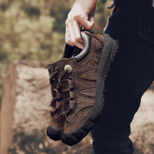 Fashion Men Genuine Leather Boots Mens Outdoor Hiking Shoes High Quality Male Comfortable Lace-up Leisure Walk Luxury Footwear