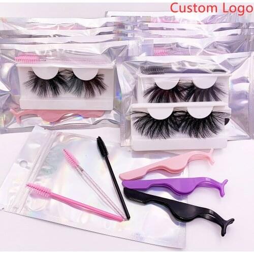 Eyelashes Wholesale Faux Mink Mix 16mm 18mm Kit Bulk False Eye Lashes Extension Tweezers Brush Laser Packaging Bags Custom Logo