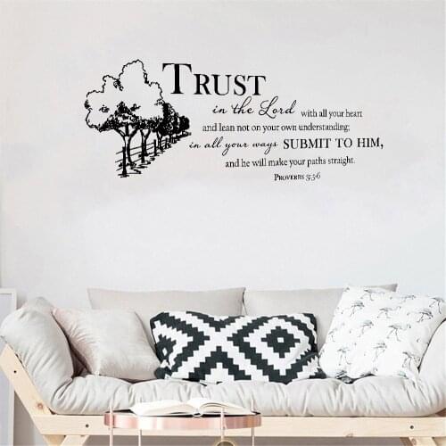 Spain Quote Proverbs 3:5-6 Wall Decal Trust In The Lord Sticker Bible Verse Christian For Bedroom Living Room Decor ph705