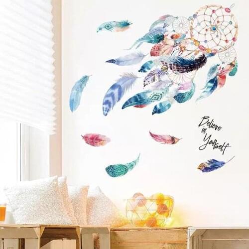 Simple Style Wall Sticker Dream Catcher Colorful Feathers Home Decor Window Stove Living Room Bedroom Decoration Door Stickers