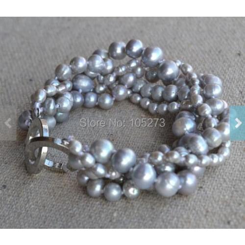 New Arriver Pearl Bracelet Gray Color 5 Rows 7.5 Inches 3-8mm Freshwater Pearl Bracelet Wedding Bridesmaids Jewelry