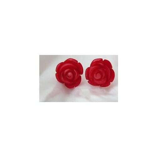 Ry00499 stunning 11mm red crude coral flower earrings 14KGP stud