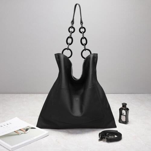 Real cowhide women casual large totes chain shoulder bag soft vintage handbag high quality