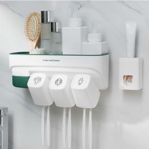 Mr Clean Australia Household Suction Wall Free Punch Lazy with Squeezed Toothpaste Toothbrush Holder Wash Cup Holder Set