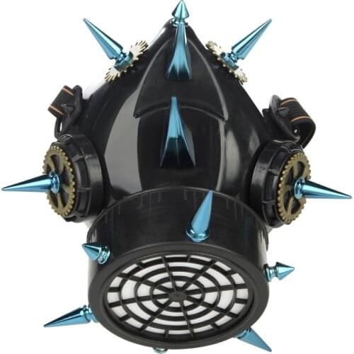 Blue Spikes Respirator Mask Steampunk Gear Rivet Masks Halloween Costume Mask Accessory