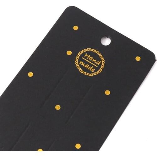 Handmade 20Pcs 6.5*24cm Long Stripes Jewelry Clips Packaging Display Cards Black Colden Hotstamp Hairpin Card Paper Hang Tag