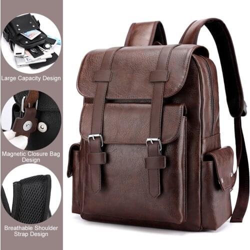 GNWXY Korean Version College Style PU Soft Leather Backpack Large Capacity Travel Laptop Backpacks For 15.6 inch Dropshipping