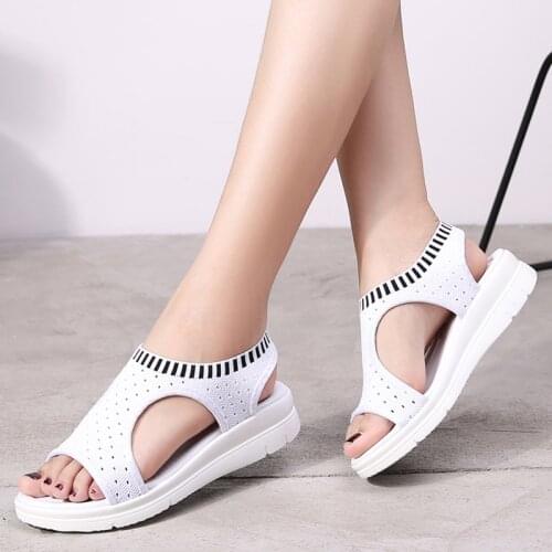 Summer Womens Outdoor Shoes Wild Elastic Belt Sports Sandals Womens Thick Bottom Fish Mouth Mesh Beach Sandals