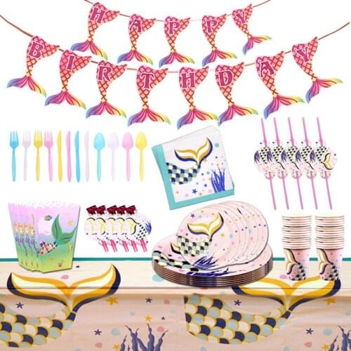 Little Mermaid Birthday Party Decoration Cinderella Theme Tablecloth Cup Plate Party Baby Shower Supplies