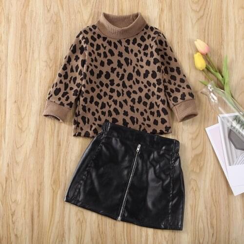 Spring Toddler Baby Girl 12M-5T Kid Leopard Sweater Tops + Cortical Mini Skirt Dress Outfit Fashion Set Clothing