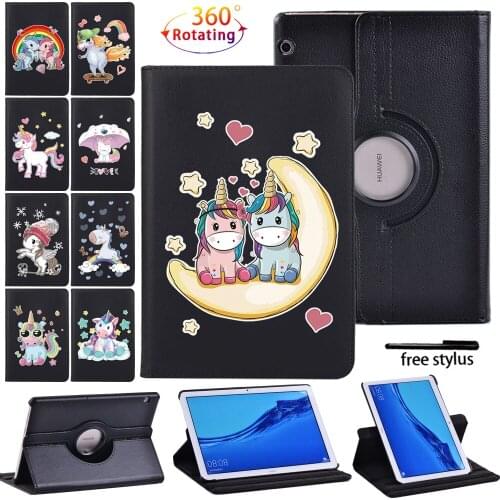 360 Rotating Tablet Case for Huawei MediaPad T3 10 9.6"/T5 10 10.1" Anti-Fall Leather Stand Tablet PC Protective Case+ Stylus