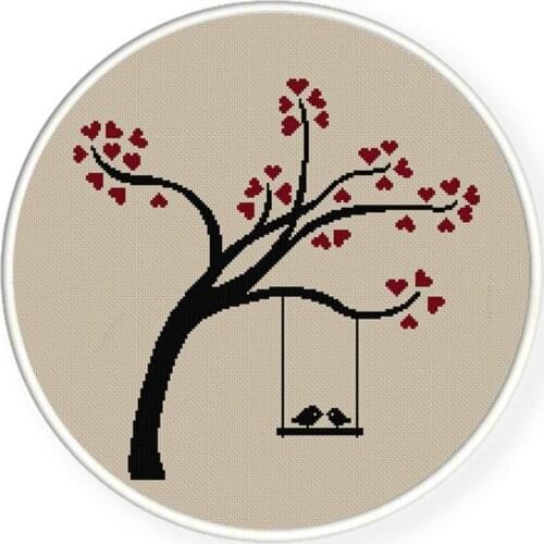 Embroidery Love Birds Kiss on Heart Tree Cross Stitch Name Pattern Maker with 100% Cotton Floss & Free Shipping for Home Decor