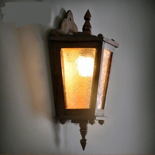 Southeast Asia Wooden glass Wall Lamps aisle corridor light creative retro villa balcony decorative LU810205