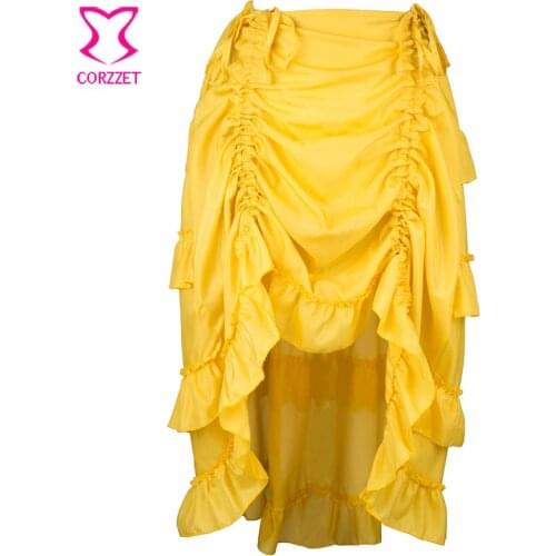 Yellow Chiffon Asymmetrical Ruffle Punk Gothic Skirts Womens Plus Size Long Skirt Steampunk Vintage Underskirt Sexy Petticoat