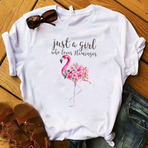 Women T Womens Graphic just a girl who love flamingo Flower Print Tee Shirt Ladies Top Kawaii Tshirt Female Clothes T-shirt