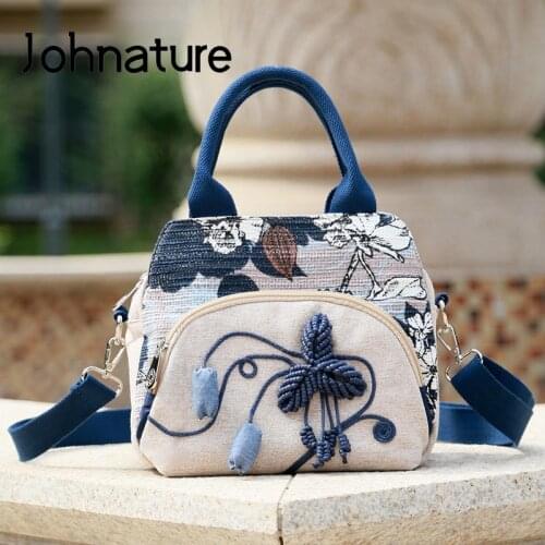 Johnature Versatile Summer Lightweight Canvas Female Handbags 2021 New Leisure Women Bag Retro Shoulder Messenger Bags