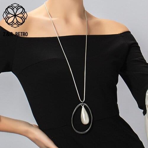Vintage Long Chains Collar Necklace with Silver Color Bead 2021 Costume Jewelry for Women Goth Suspension Pendant Accessories