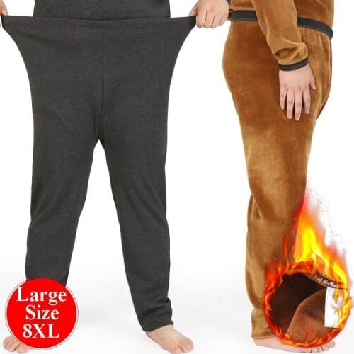 Winter Fleece Thicken Plus Large Size 8XL Male Thermal Underwear Bottoms Loose Casual Mens Black Gray Thermal Underwear Pants
