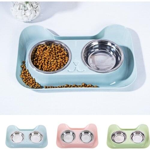 1Pc Durable Double Stainless Steel Dog Cat Bowls with Non-spill & Non-skid Design for Pet Food and Water Elevated Feeder#290914