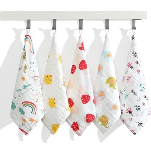 30*30cm Pure Cotton Gauze Square Scarf 6-layer Towels Washable Handkerchief Soft Absorbent Printed Saliva Towel CHD10169