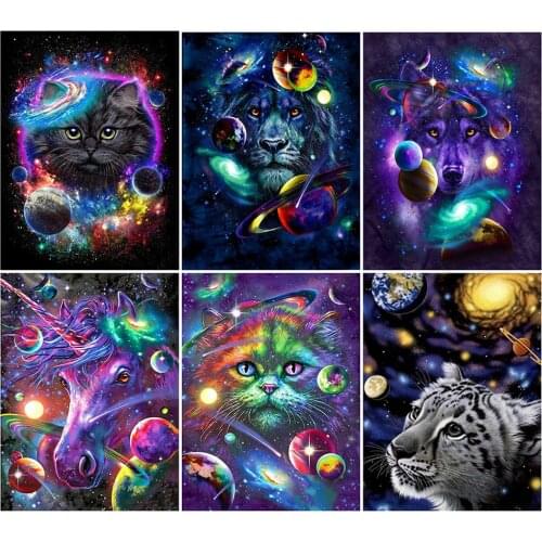 Diy 5d Full Diamond Embroidery Animal Square Round Diamond Planet Cat Horse Wolf Lion Mosaic Furniture Decoration Hobby Gift