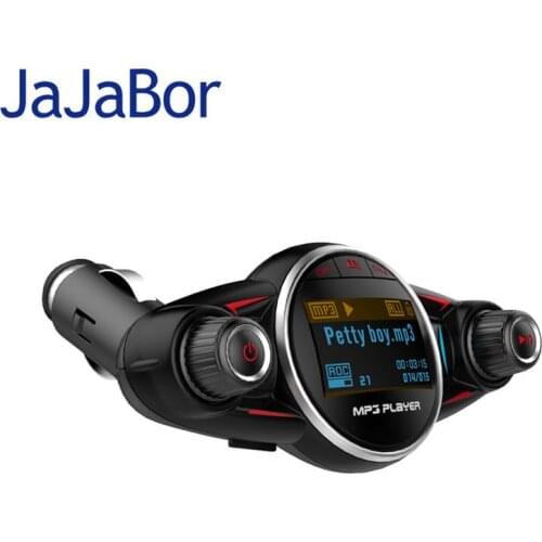 JaJaBor Bluetooth Car Kit Handsfree FM Transmitter Wireless A2DP AUX Audio Car MP3 Player 1.3 Inch LED Screen USB Car Charger