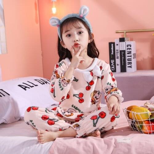 A%A-512 Winter Children Fleece Pajamas Thicken Warm Flannel Sleepwear Girls Boys Lounge Wear Coral Fleece Kids Homewear Pyjama