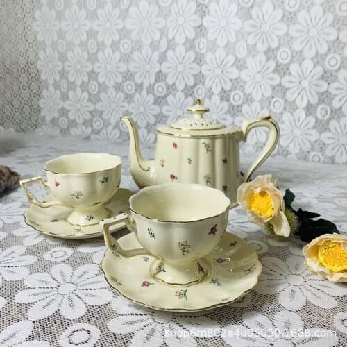 French retro Phnom Penh cream flower small fresh afternoon tea ceramic coffee cup plate big mouth milk tea cup teapot