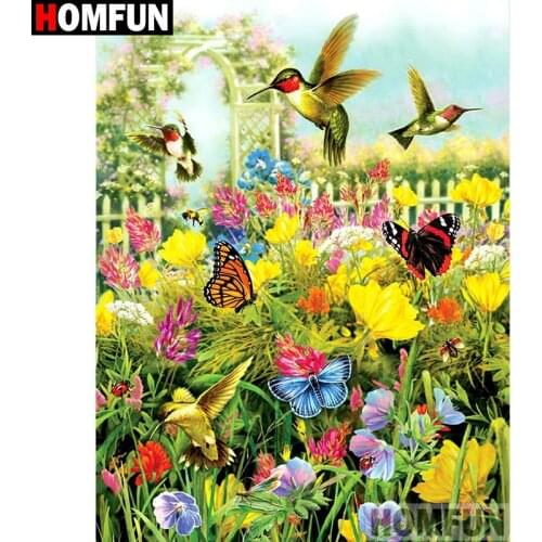 HOMFUN 5D Diamond Pattern Rhinestone Needlework Diy Diamond Painting Cross Stitch "Bird butterfly" Diamond Embroidery A21349