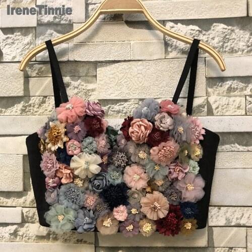 Irene Tinnie New Flowers Trend Colorblock Vest Short Feminine Fairy Multicolor Straps Sexy Wild Wrap Corsets
