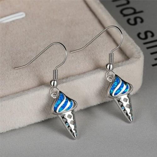 Dainty Ice Cream Long Wedding Earrings Cute Female Blue White Opal Drop Earring Rose Gold Silver Color Dangle Earrings For Women
