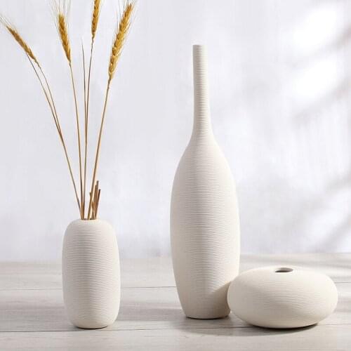 Nordic Ceramic Vase Three-piece Home Furnishings Biscuit Fringe Creative Home Crafts Floral Ornaments