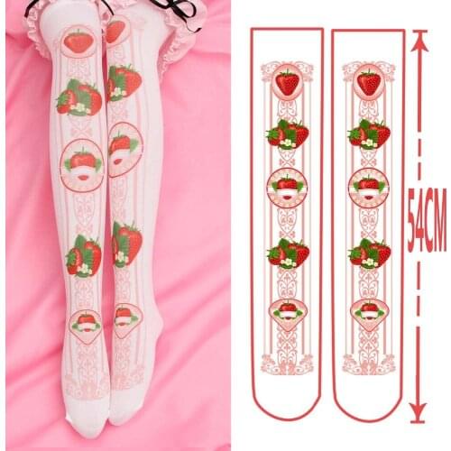 Japanese Lolita strawberry print thigh-high Pantyhose 100D Velvet fashion Sweet lolita stockings Tights